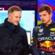 Verstappen and Horner discuting at Bahrain preseason testing 2024