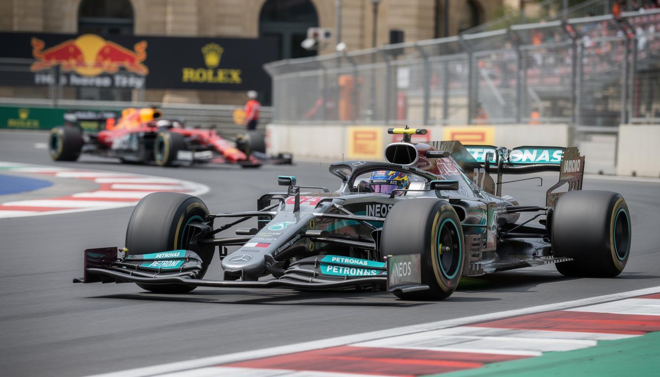 russell leads an exhilarating second practice session at the baku grand prix, showcasing impressive speed and control in the competitive race weekend.