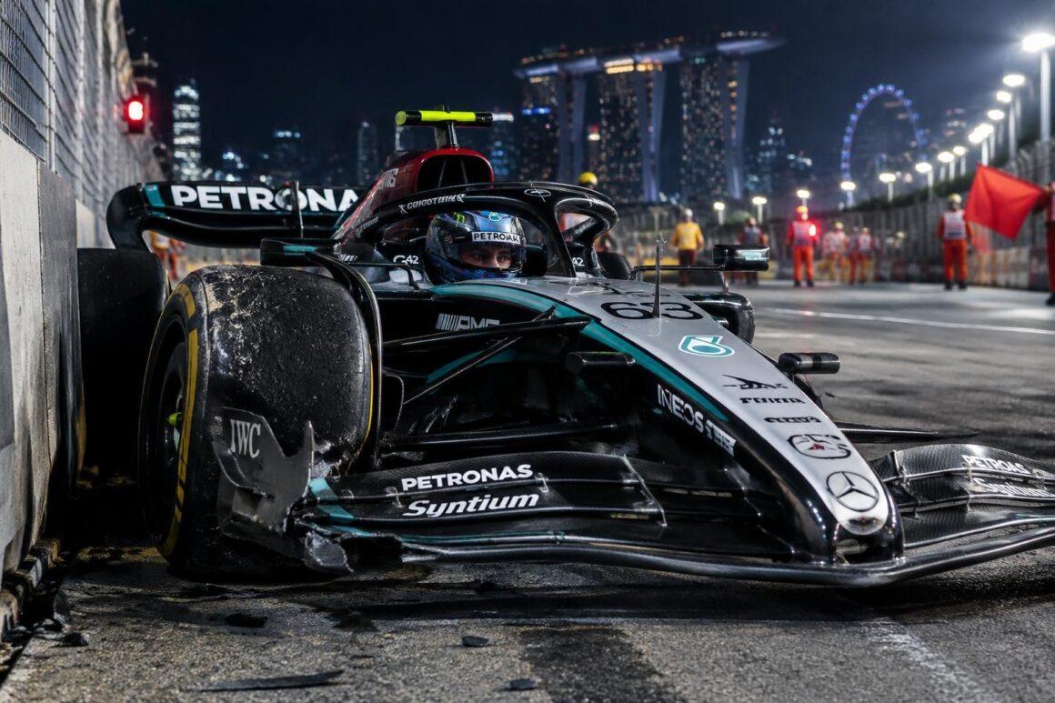 george russell was involved in a frightening crash as delays disrupted the singapore sprint, raising concerns during a tense race weekend.